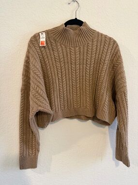 Banana Republic Taupe Cable Knit Cropped Turtleneck Sweater